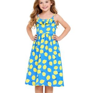 Girls Lemon Print Summer Sundress Size Large 10 - 12